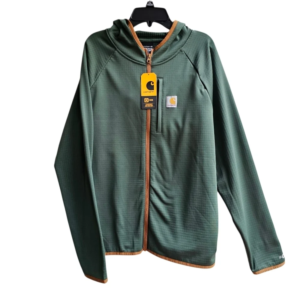 NWT Carhartt Boys Green with Brown Trim Force Jacket, Hoodie, Size Large 16 18